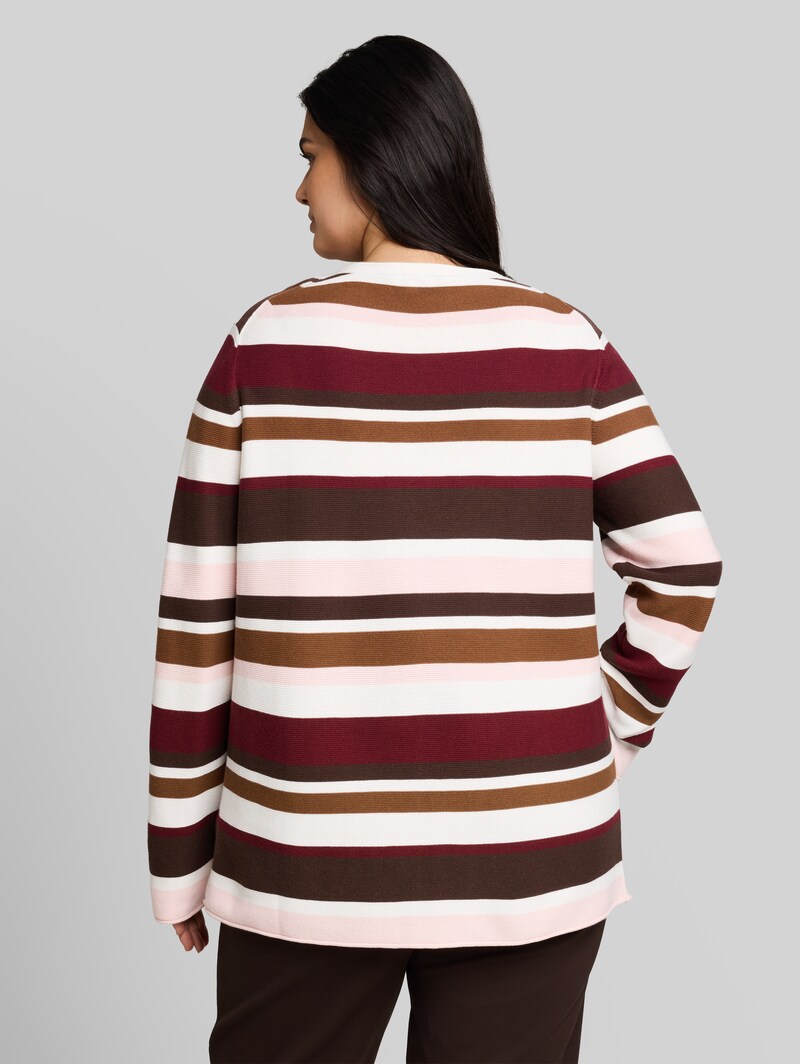 Tom Tailor Plus Size - Strickpullover aus Baumwolle - Camel Brown Red Stripe