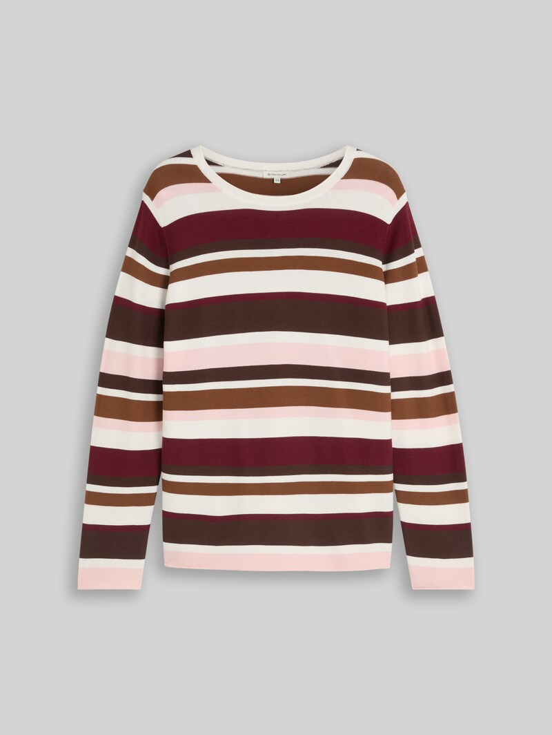 Tom Tailor Plus Size - Strickpullover aus Baumwolle - Camel Brown Red Stripe