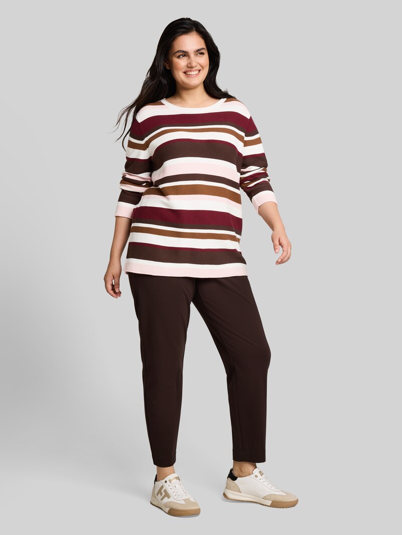 Tom Tailor Plus Size - Strickpullover aus Baumwolle - Camel Brown Red Stripe