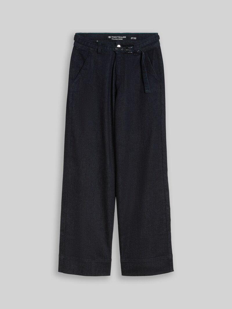 Tom Tailor TTLUNA WIDE Jeans mit Gürtel - Clean Rinsed Blue Denim