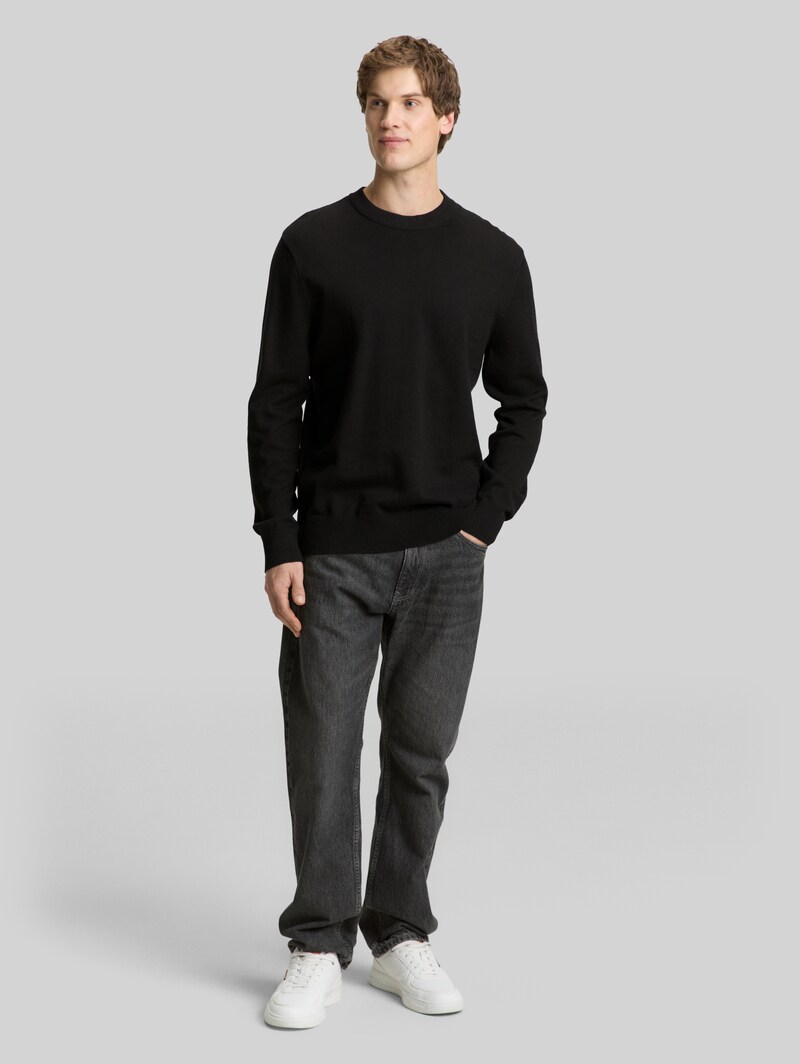 Tom Tailor Basic Strickpullover aus Baumwolle - Black
