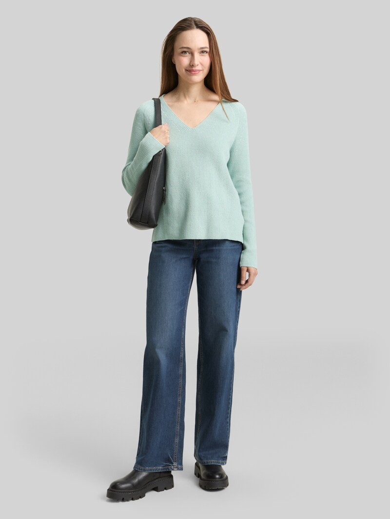 Tom Tailor Strickpullover mit V-Ausschnitt - Blue Haze