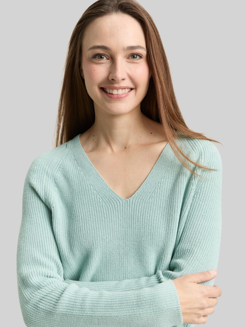Tom Tailor Strickpullover mit V-Ausschnitt - Blue Haze