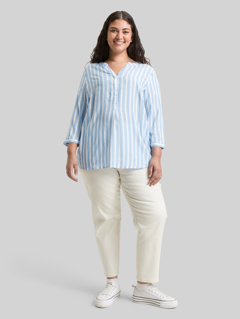 Tom Tailor Plus Size - Henleybluse mit Streifenmuster - Bleu White Stripe