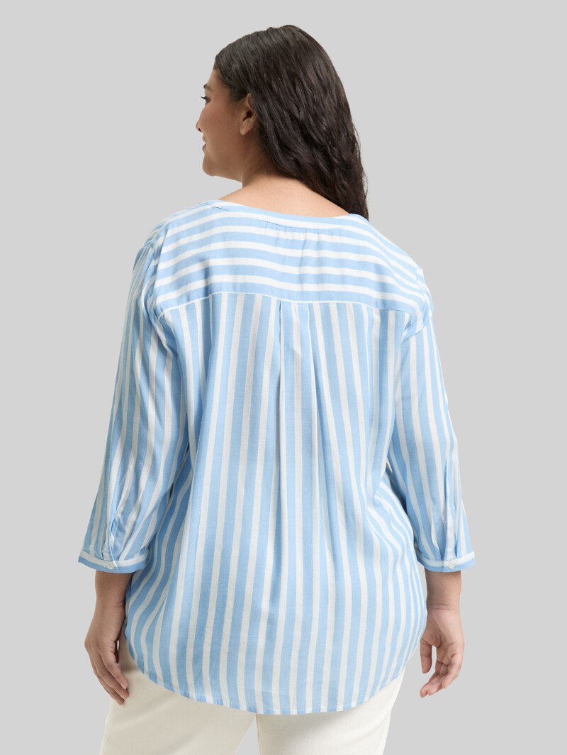 Tom Tailor Plus Size - Henleybluse mit Streifenmuster - Bleu White Stripe