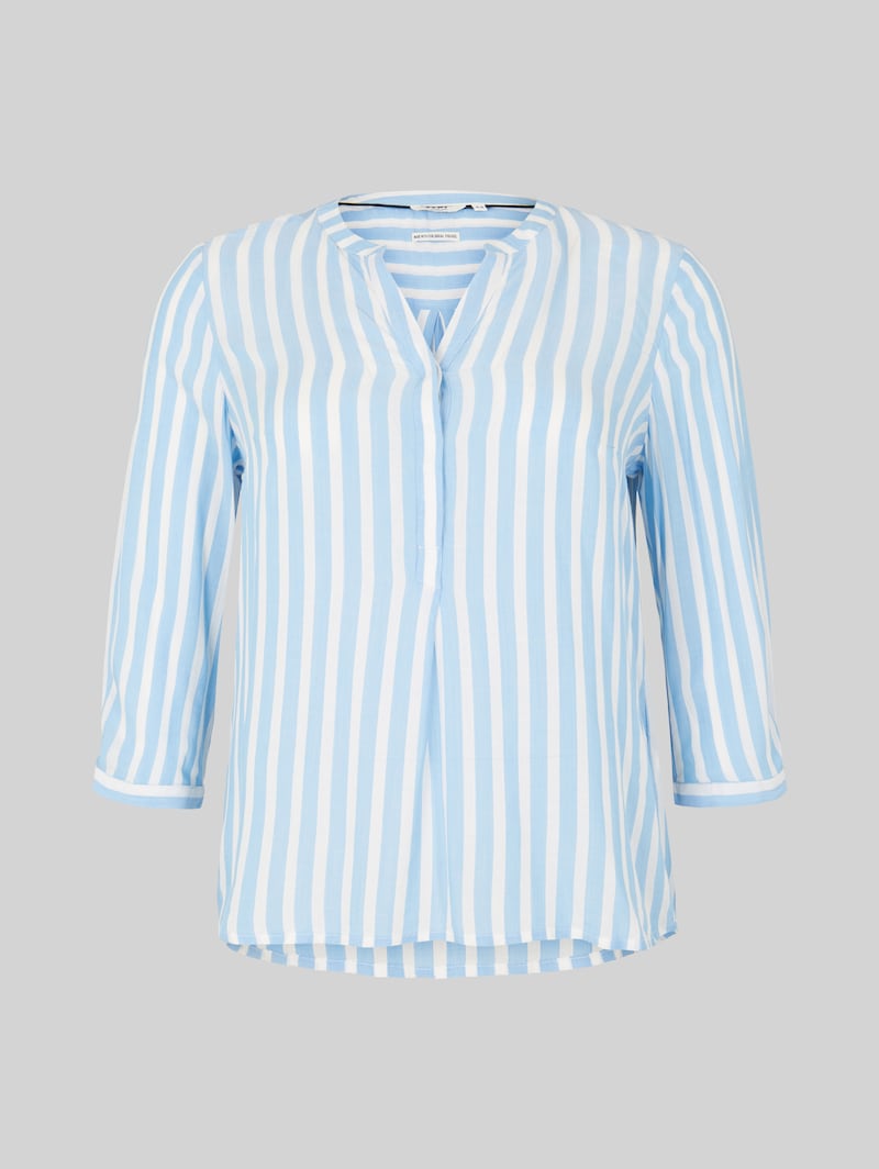 Tom Tailor Plus Size - Henleybluse mit Streifenmuster - Bleu White Stripe