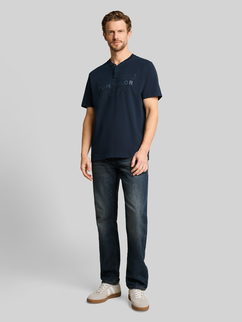 Tom Tailor Henley T-Shirt im Used-Look - Sky Captain Blue
