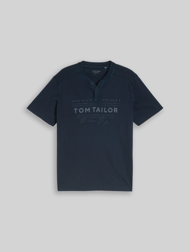 Tom Tailor Henley T-Shirt im Used-Look - Sky Captain Blue