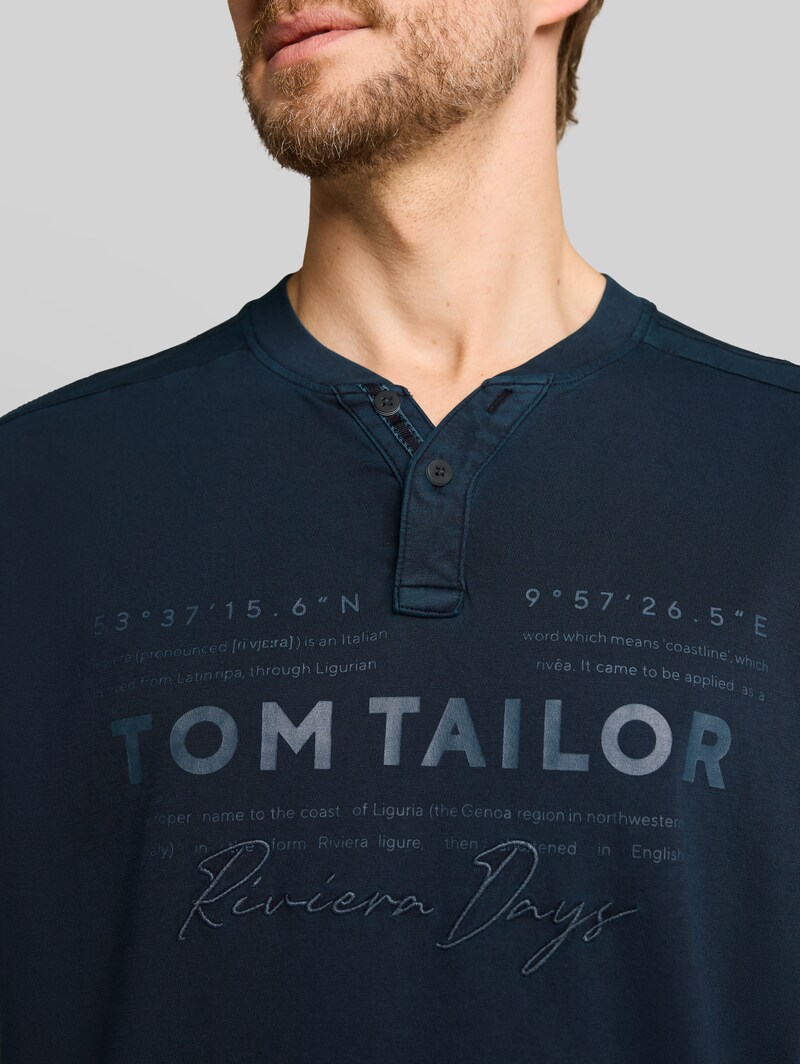 Tom Tailor Henley T-Shirt im Used-Look - Sky Captain Blue