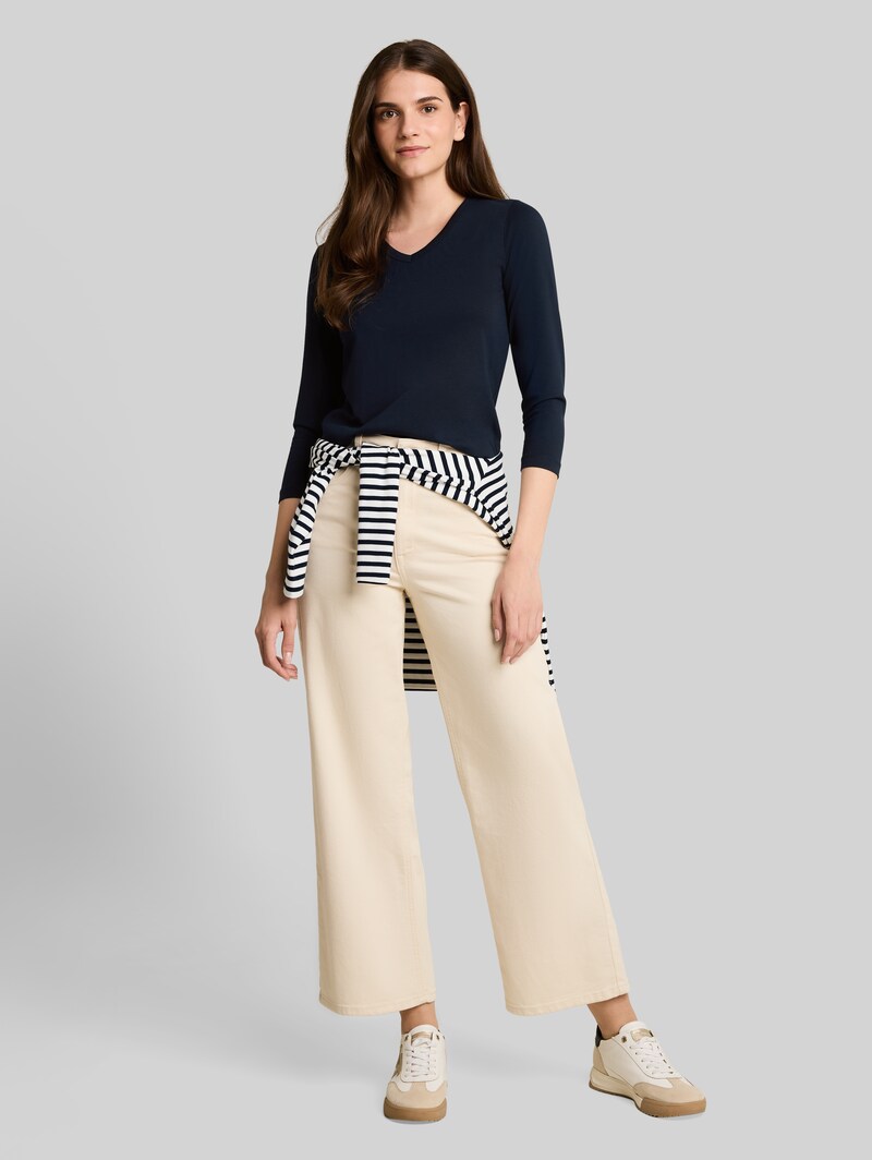 Tom Tailor Basic Langarmshirt mit V-Ausschnitt - Sky Captain Blue