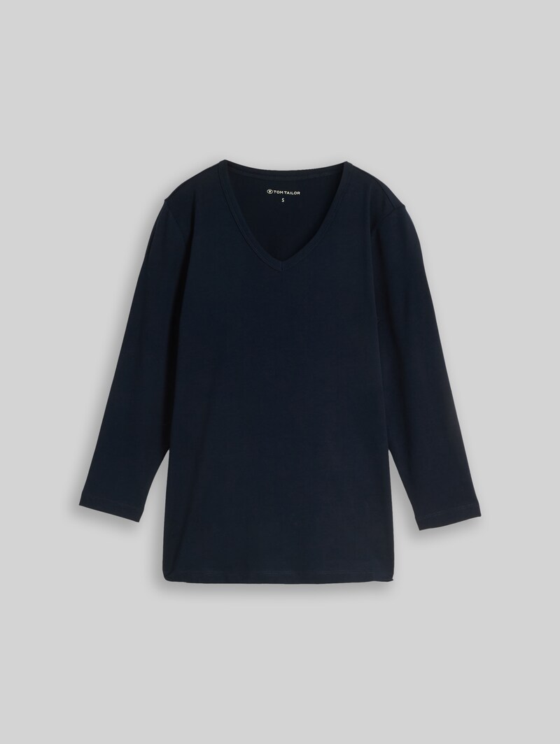 Tom Tailor Basic Langarmshirt mit V-Ausschnitt - Sky Captain Blue