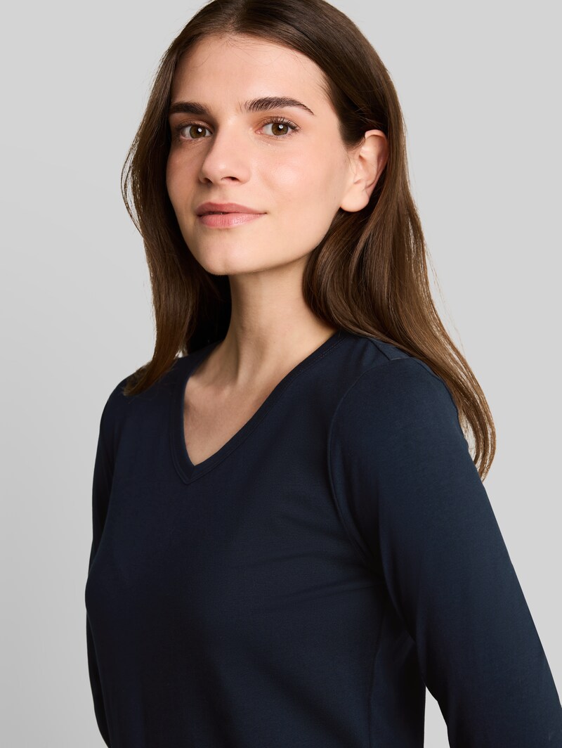Tom Tailor Basic Langarmshirt mit V-Ausschnitt - Sky Captain Blue