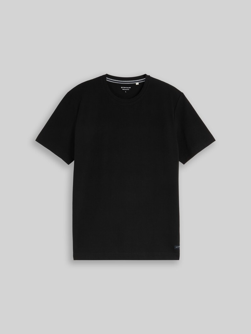 Tom Tailor Piqué T-Shirt mit Logo-Badge - Black