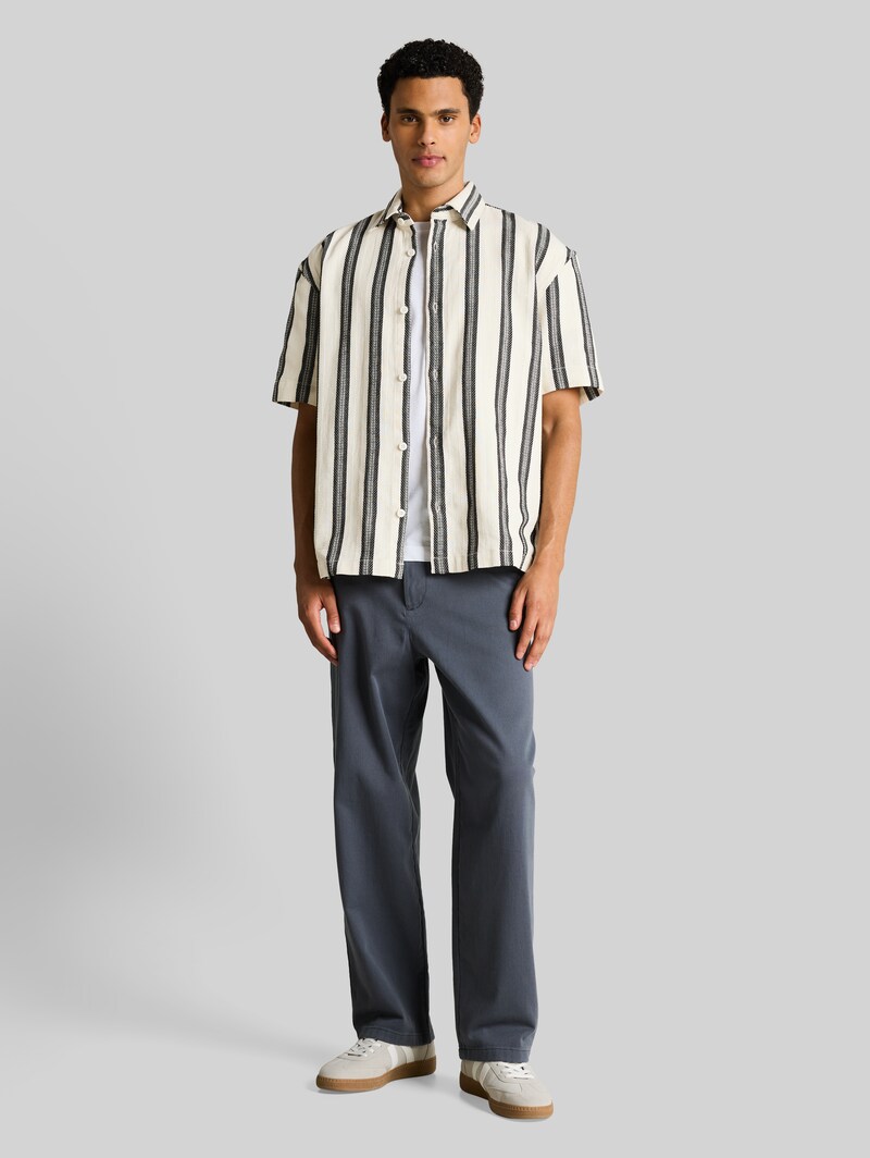 Tom Tailor Loose Fit Kurzarmhemd mit Streifenmuster - Wool White Big Stripe
