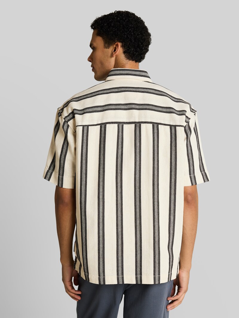 Tom Tailor Loose Fit Kurzarmhemd mit Streifenmuster - Wool White Big Stripe