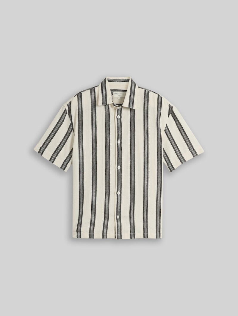 Tom Tailor Loose Fit Kurzarmhemd mit Streifenmuster - Wool White Big Stripe