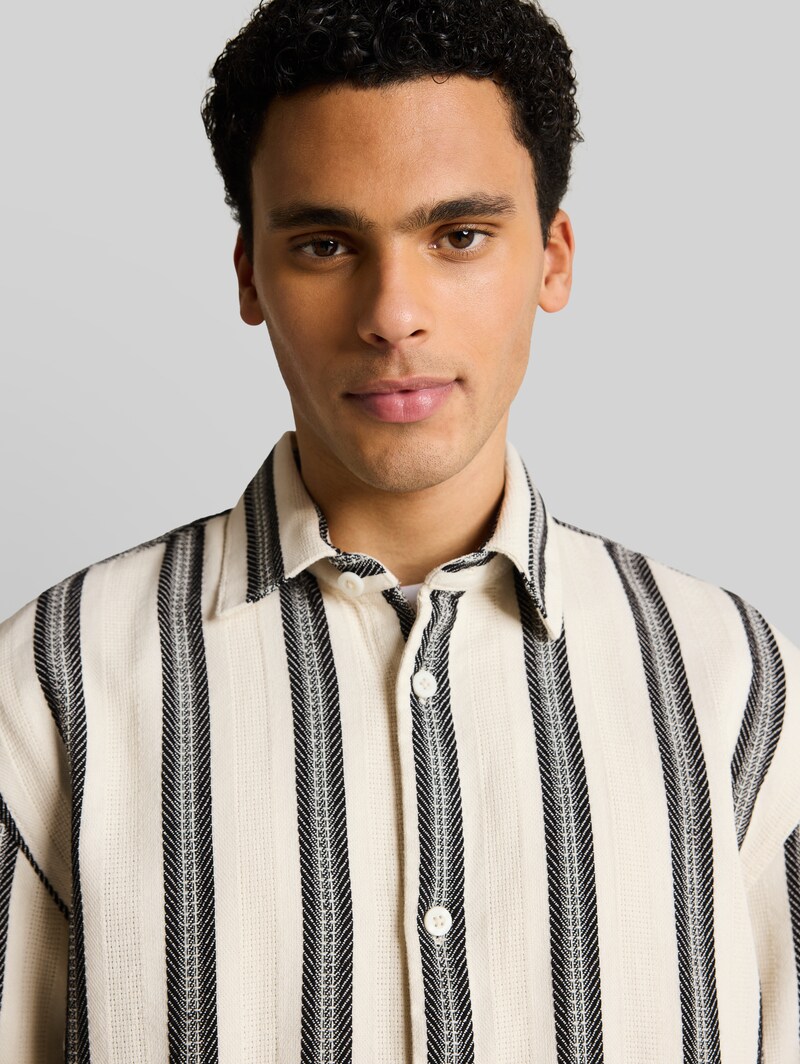 Tom Tailor Loose Fit Kurzarmhemd mit Streifenmuster - Wool White Big Stripe