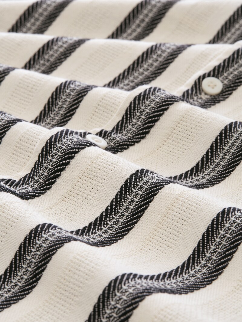 Tom Tailor Loose Fit Kurzarmhemd mit Streifenmuster - Wool White Big Stripe