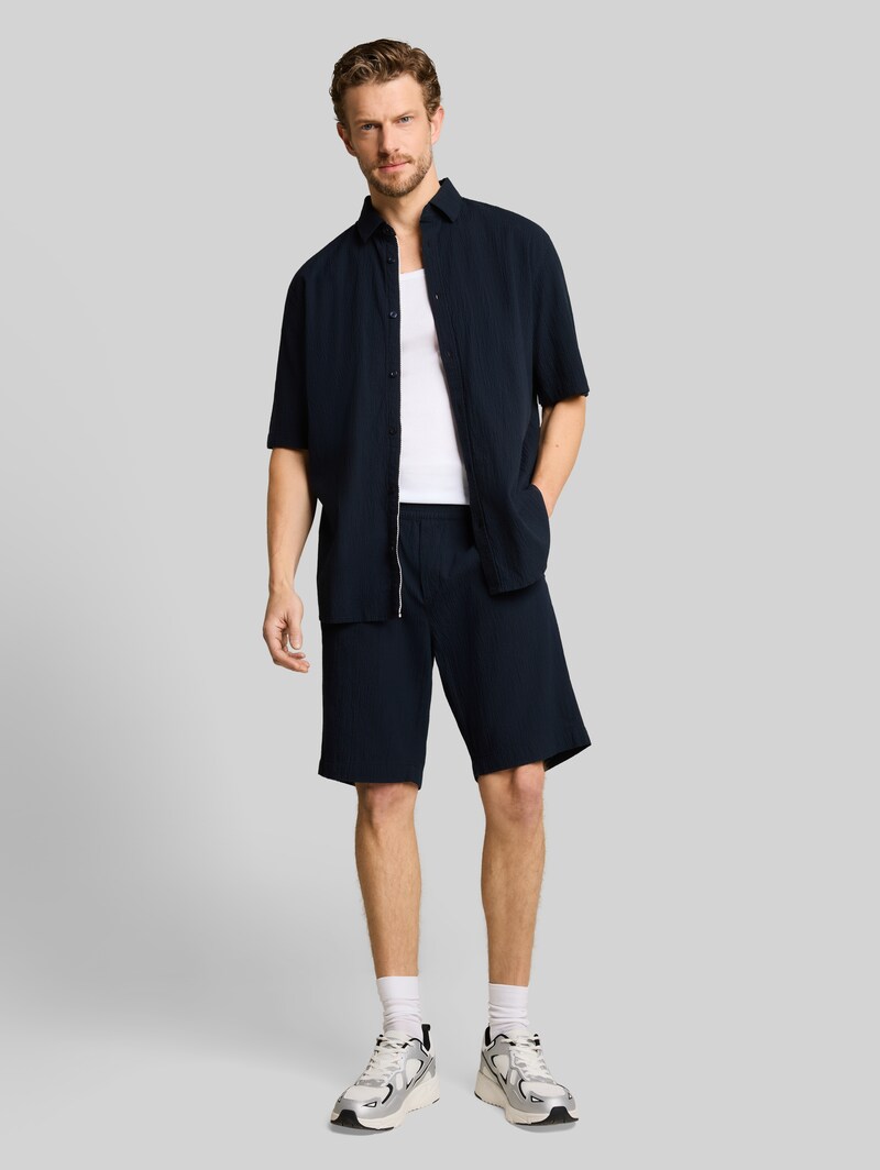 Tom Tailor Comfort Fit Seersucker Kurzarmhemd - Sky Captain Blue