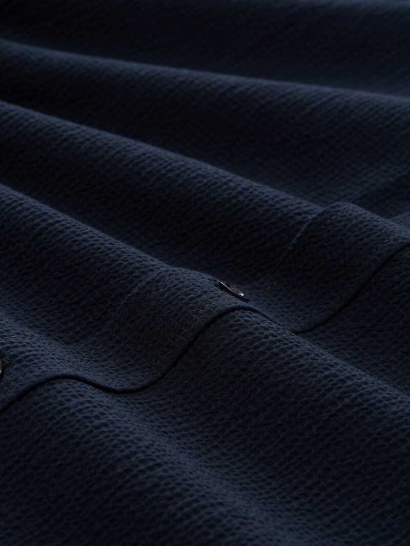 Tom Tailor Comfort Fit Seersucker Kurzarmhemd - Sky Captain Blue