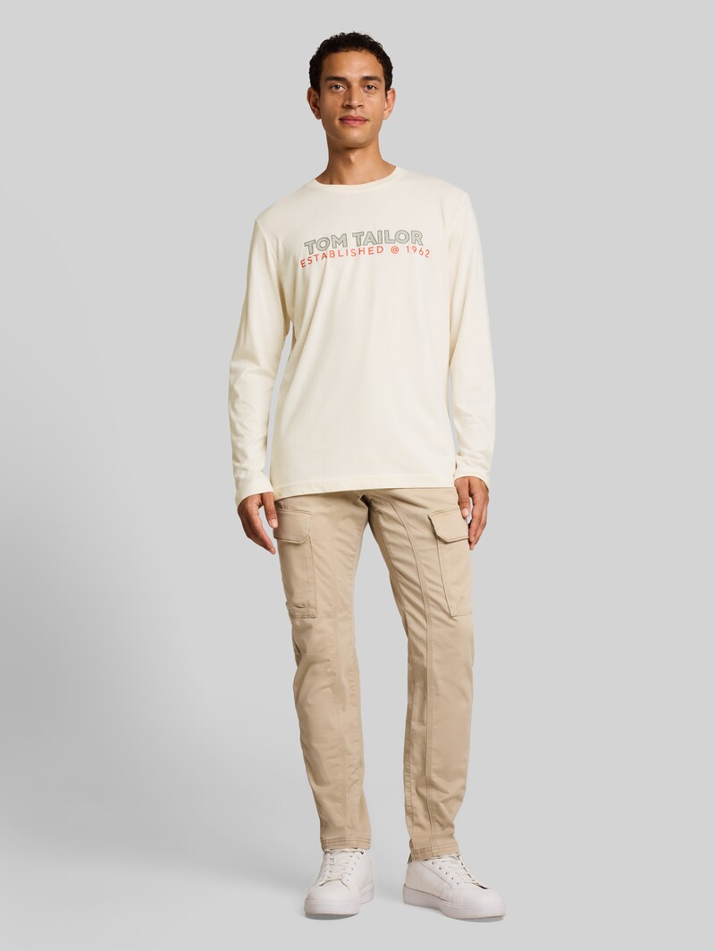 Tom Tailor Langarmshirt mit Logo-Print - Gardenia White