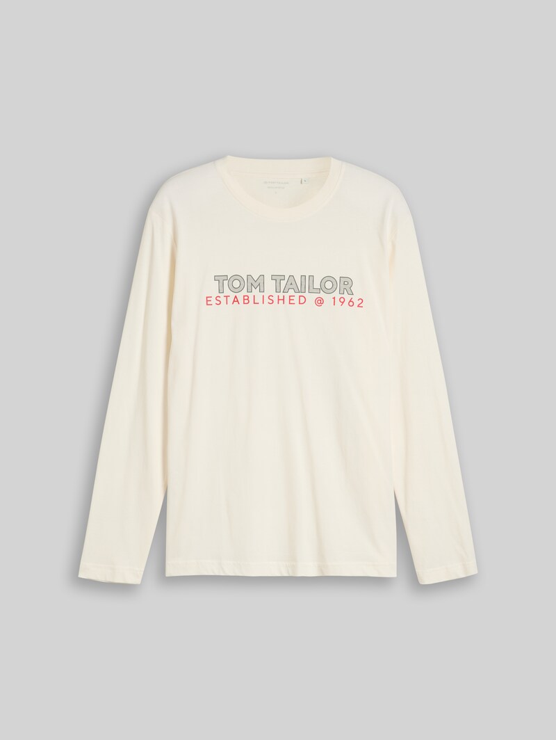 Tom Tailor Langarmshirt mit Logo-Print - Gardenia White