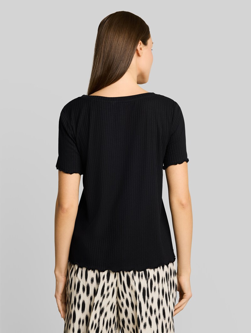 Tom Tailor T-Shirt mit Rippstruktur - Deep Black