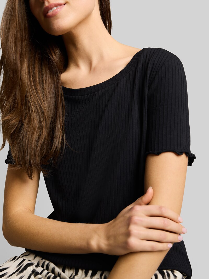 Tom Tailor T-Shirt mit Rippstruktur - Deep Black