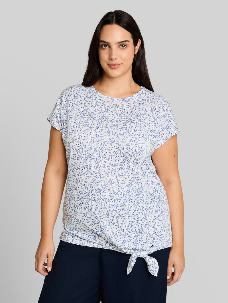 Tom Tailor Plus Size - T-Shirt mit Knotendetail - White Small Leaves Design Tom Tailor Plus Size - T-Shirt mit Knotendetail - White Small Leaves Design