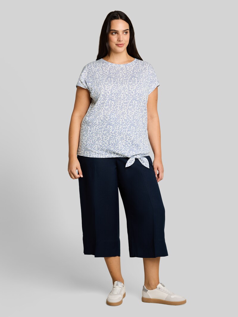 Tom Tailor Plus Size - T-Shirt mit Knotendetail - White Small Leaves Design