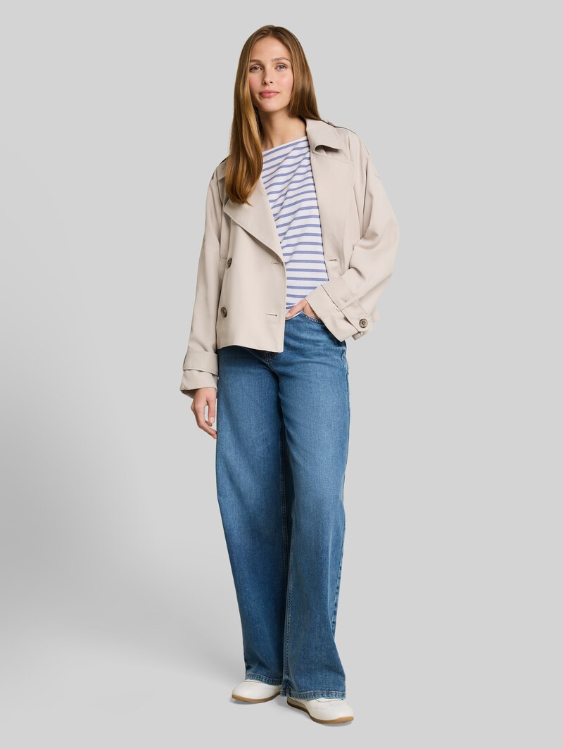 Tom Tailor Loose Fit T-Shirt mit Streifenmuster - White Blue Coral Stripe