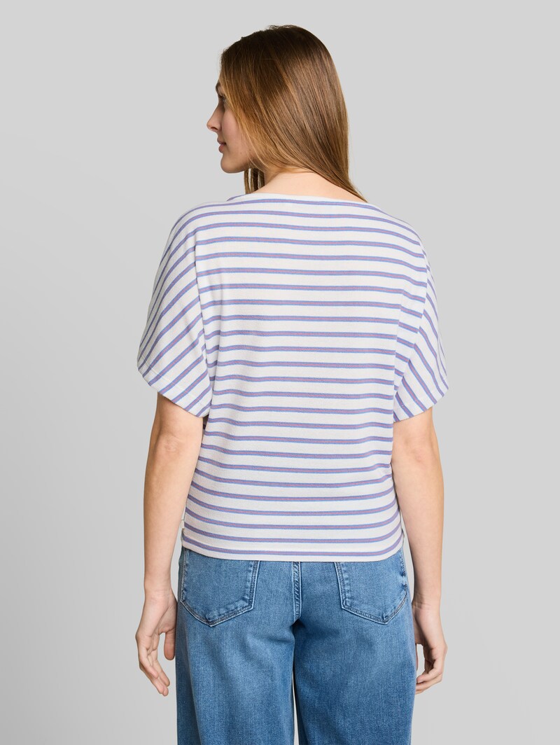 Tom Tailor Loose Fit T-Shirt mit Streifenmuster - White Blue Coral Stripe