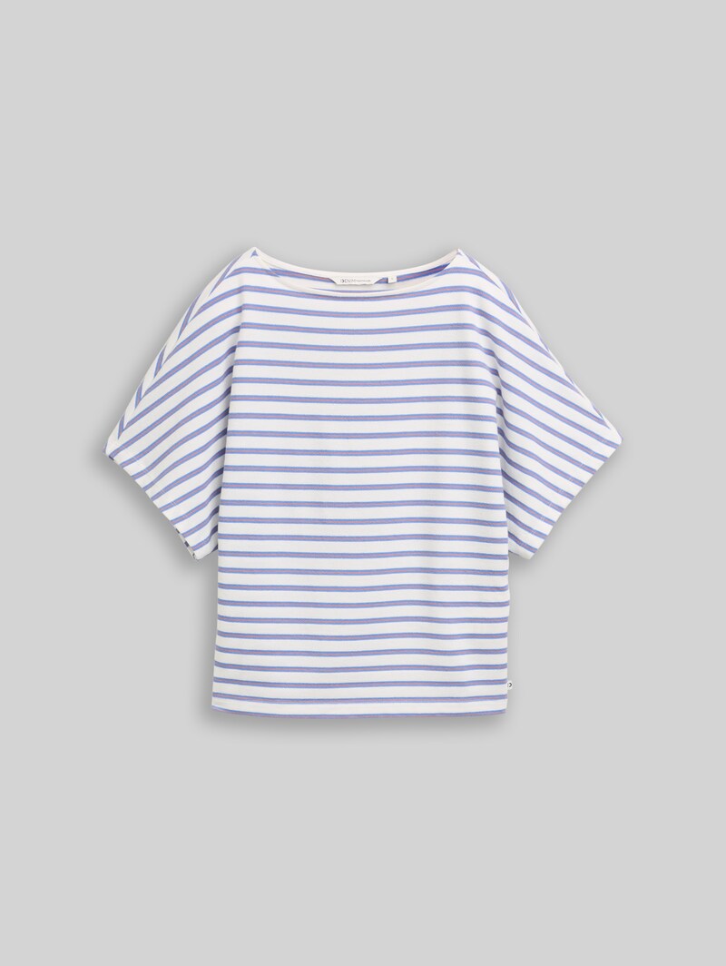 Tom Tailor Loose Fit T-Shirt mit Streifenmuster - White Blue Coral Stripe
