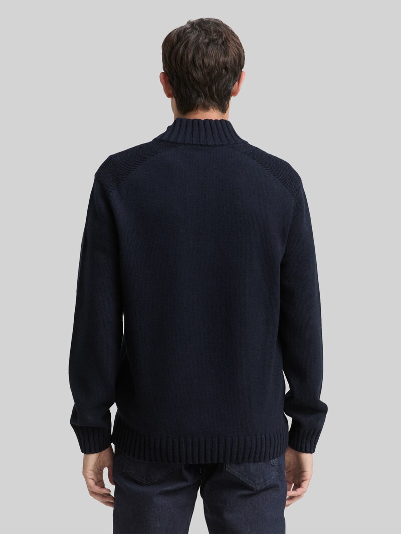 Tom Tailor Troyer Strickpullover mit Ripp-Details - Knitted Navy Melange