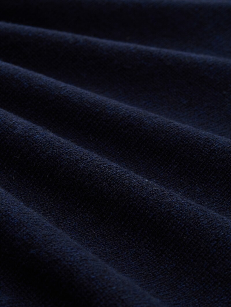 Tom Tailor Troyer Strickpullover mit Ripp-Details - Knitted Navy Melange
