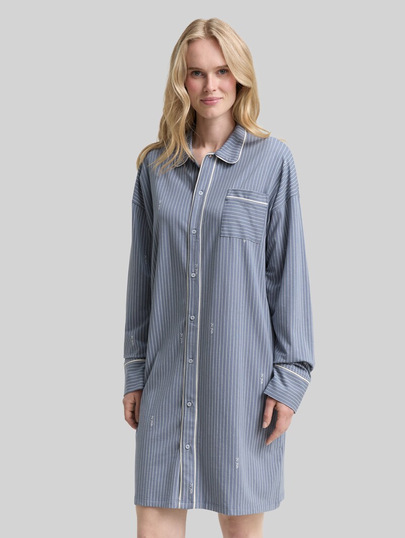 Tom Tailor Gestreiftes Nachthemd - Blue-medium-vertical Stripe Tom Tailor Gestreiftes Nachthemd - Blue-medium-vertical Stripe