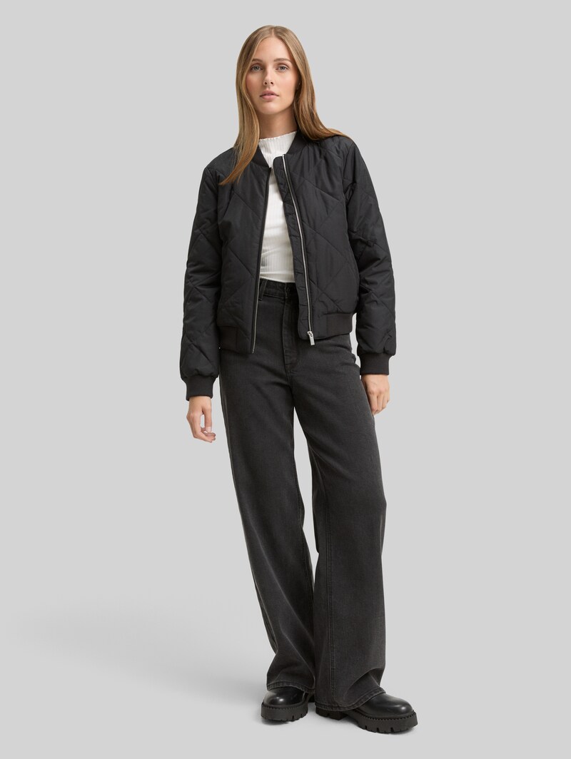 Tom Tailor Ripp Langarmshirt mit Stehkragen - Off White