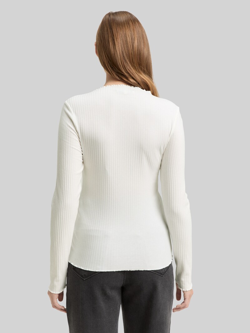 Tom Tailor Ripp Langarmshirt mit Stehkragen - Off White