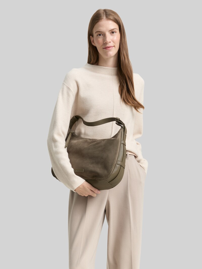 Tom Tailor TTLYSA M Schultertasche in Velourleder-Optik - Khaki / Khaki