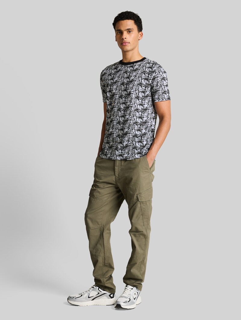 Tom Tailor T-Shirt mit Palmenprint - Black White Stripy Palm Print