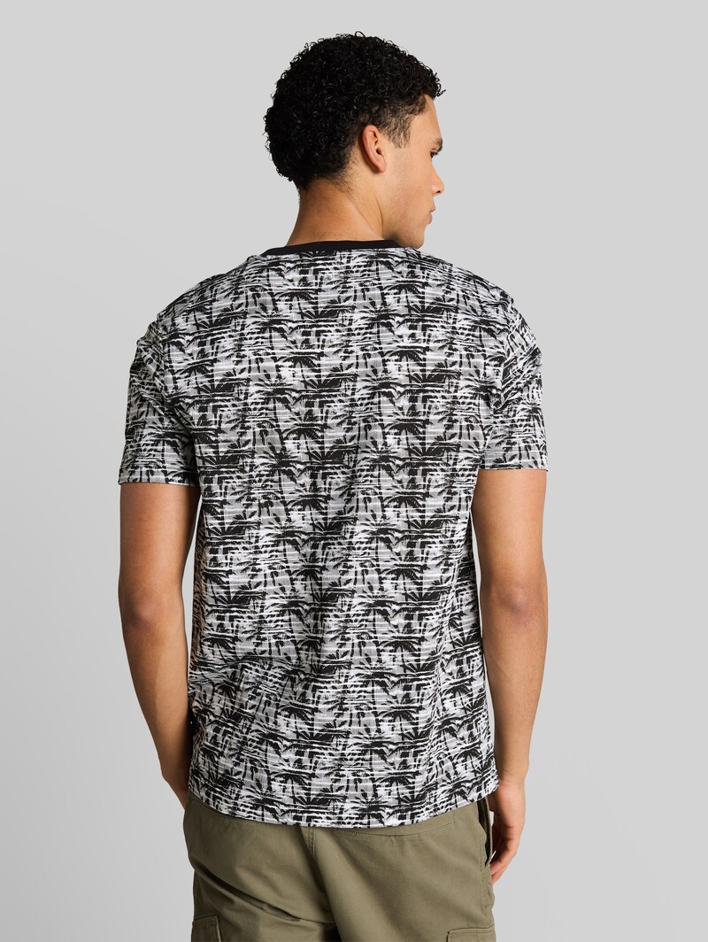 Tom Tailor T-Shirt mit Palmenprint - Black White Stripy Palm Print