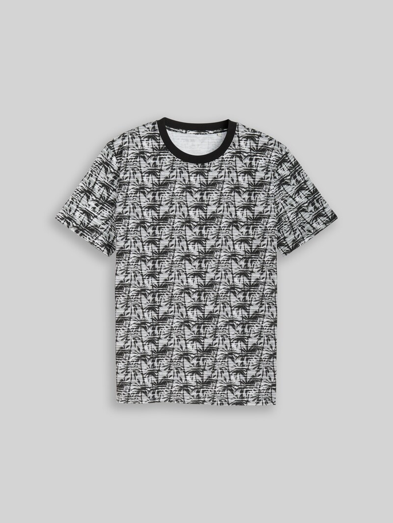 Tom Tailor T-Shirt mit Palmenprint - Black White Stripy Palm Print