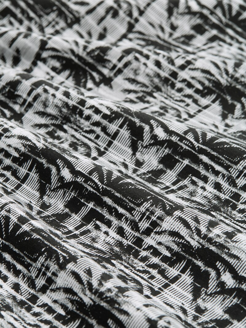 Tom Tailor T-Shirt mit Palmenprint - Black White Stripy Palm Print