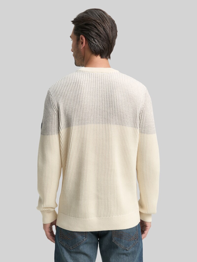 Tom Tailor Strickpullover mit Rundhalsausschnitt - Offwhite Grey Plated Mouline