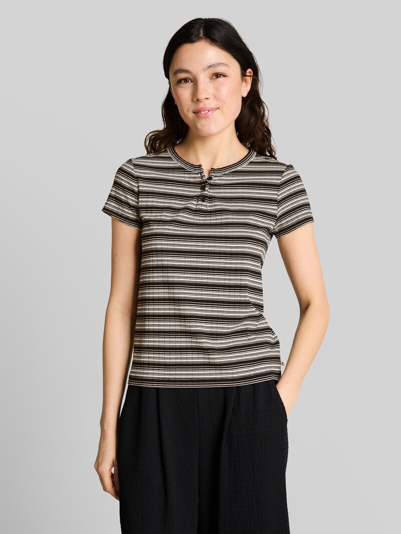 Tom Tailor Henley T-Shirt mit Streifenmuster - Black White Gradient Stripe Tom Tailor Henley T-Shirt mit Streifenmuster - Black White Gradient Stripe