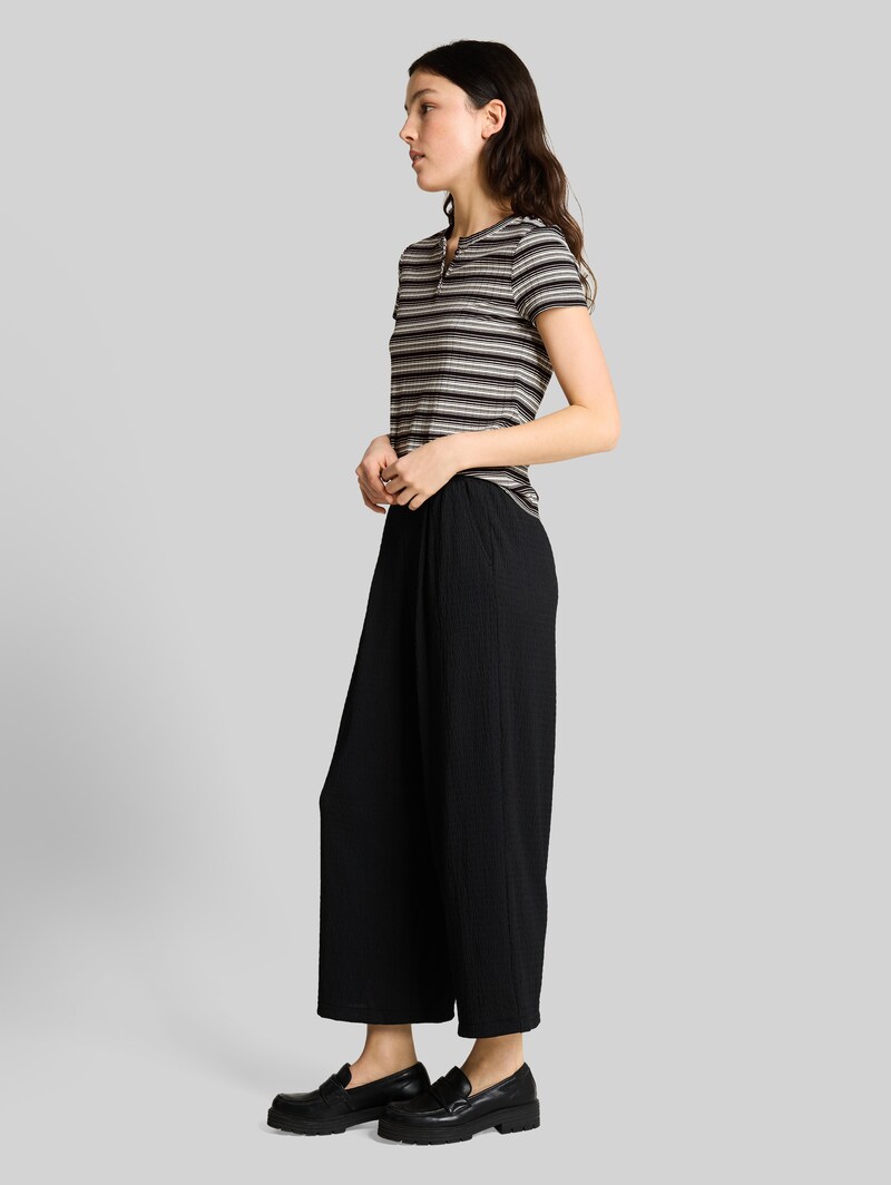 Tom Tailor Henley T-Shirt mit Streifenmuster - Black White Gradient Stripe
