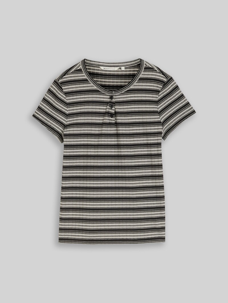 Tom Tailor Henley T-Shirt mit Streifenmuster - Black White Gradient Stripe
