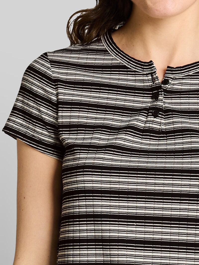 Tom Tailor Henley T-Shirt mit Streifenmuster - Black White Gradient Stripe