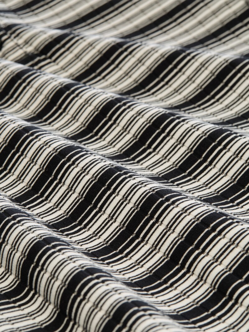 Tom Tailor Henley T-Shirt mit Streifenmuster - Black White Gradient Stripe