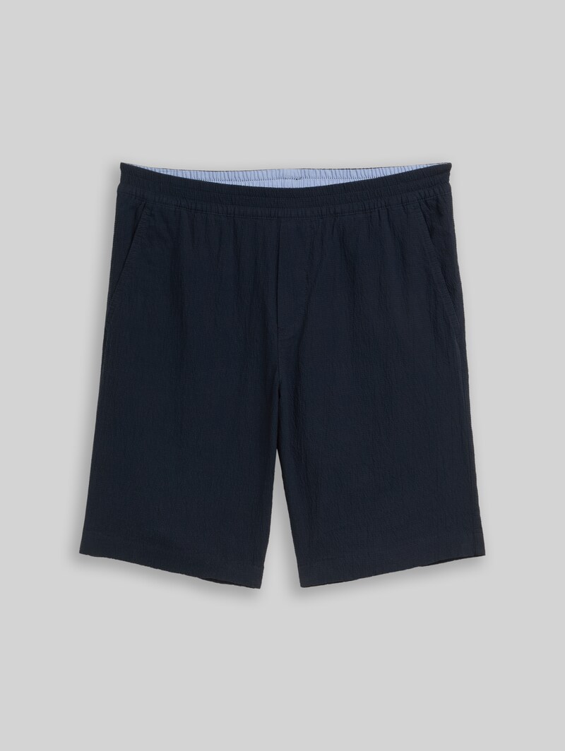 Tom Tailor Seersucker Shorts mit elastischem Bund - Sky Captain Blue
